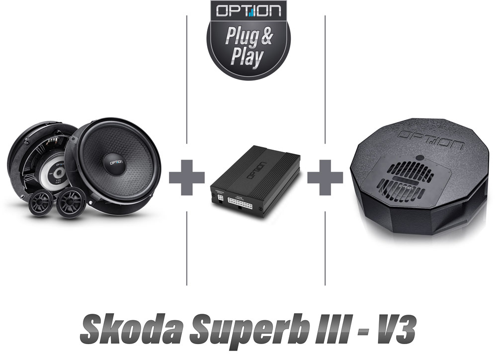 Skoda Superb III Soundsystem DSP inkl. Subwoofer und Lautsprecher Front | V3 | Plug & Play | OPTIO
