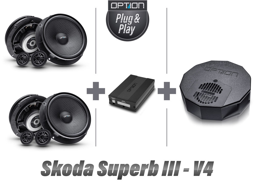 Skoda Superb III Soundsystem DSP inkl. Subwoofer und Lautsprecher Front + Heck | V4 | Plug & Play
